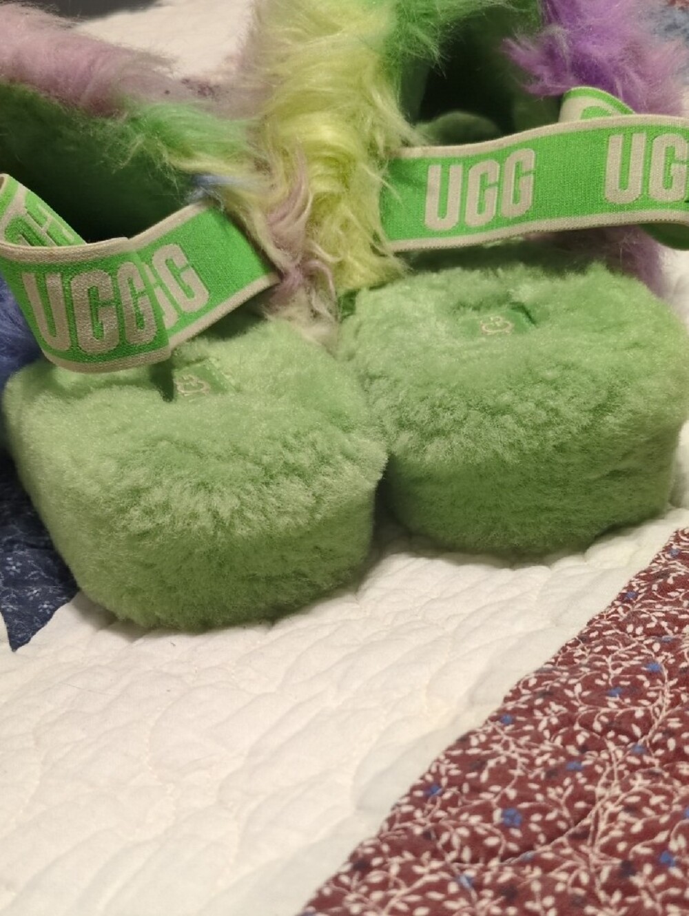 UGG Green Multi-Color Fluff Slide Sandals - Picture 5 of 6